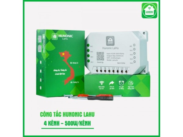 Công tắc Hunonic Lahu 4 kênh (500W/1 kênh) điều khiển từ xa
