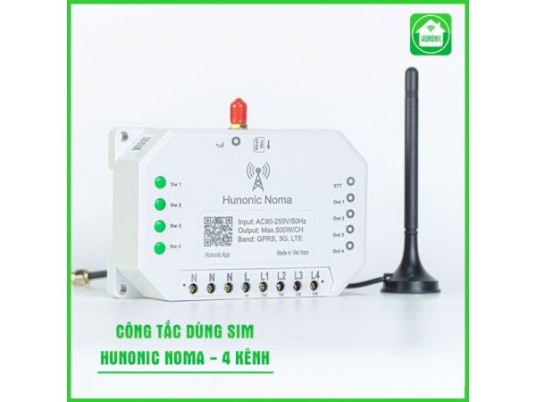 Công tắc Hunonic Noma 4CH – Điều khiển mọi thiết bị từ xa qua điện thoại dùng sim